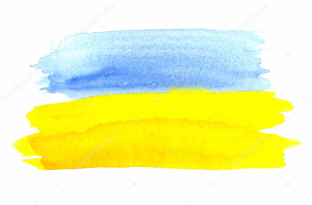 Brush stroke background with Ukraine national flag. Watercolor painting. Poster, banner texture.