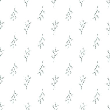 Bitkisel dikişsiz desen. Modern minimalist tarzında hafif çiçekli arka plan. Vektör çizimi. Kumaş, moda tekstili, baskılar, duvar kağıdı, ambalaj kağıdı, albüm defteri için moda tasarımı
