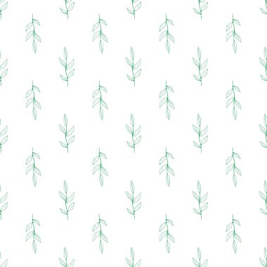 Bitkisel dikişsiz desen. Modern minimalist tarzında hafif çiçekli arka plan. Vektör çizimi. Kumaş, moda tekstili, baskılar, duvar kağıdı, ambalaj kağıdı, albüm defteri için moda tasarımı