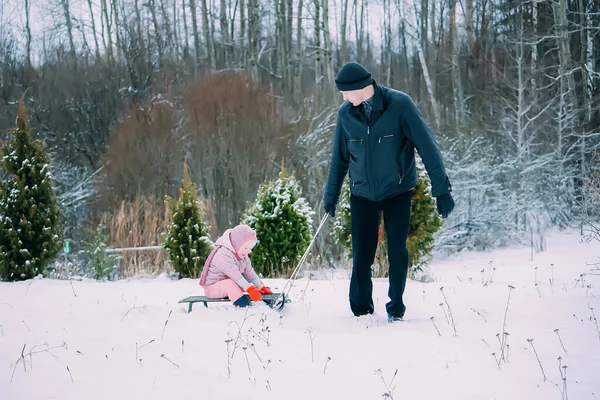 Father His Little Cute Daughter Having Fun Outdoor Winter Day —  Fotos de Stock