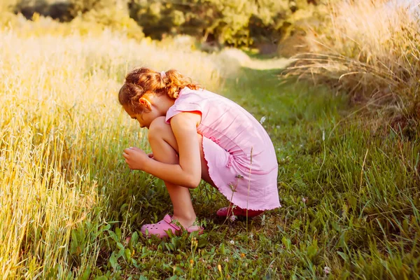 暖かい晴れた日に夏のフィールドに小さな女の子 農村部 — ストック写真