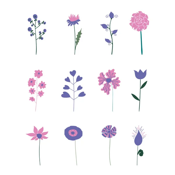 Conjunto Las Diferentes Flores Plantas Elementos Diseño Floral Vectorial — Archivo Imágenes Vectoriales
