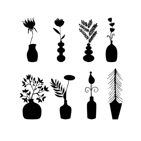 Vector Set Different Plants Flowers Floral Compositions Vases Bottles — Vettoriale Stock