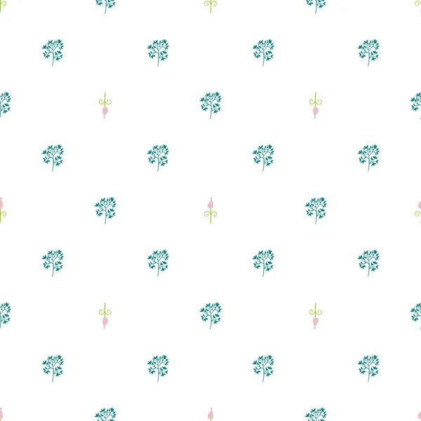 Seamless Floral Pattern Cute Flowers Green Leaves Vector Illustration Minimalist — Stock Vector