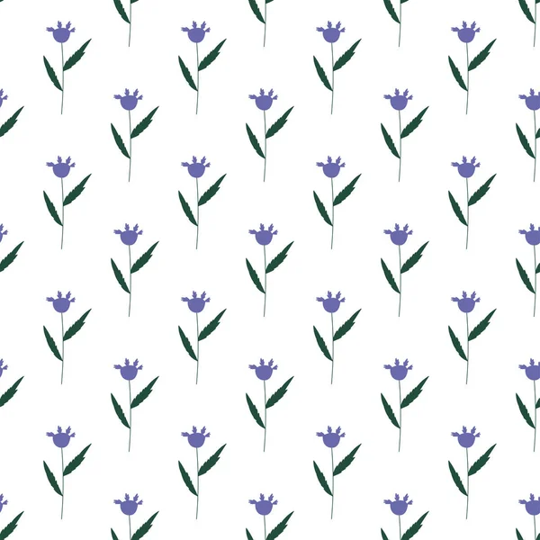 Nahtloses Blumenmuster Niedliche Blüten Und Grüne Blätter Vektorillustration Minimalistischer Stil — Stockvektor