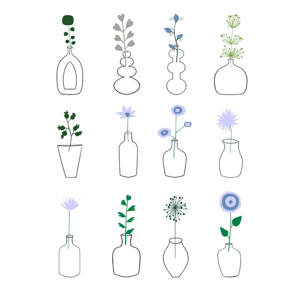 Conjunto Las Diferentes Flores Plantas Jarrones Vector Elemento Diseño Floral — Archivo Imágenes Vectoriales