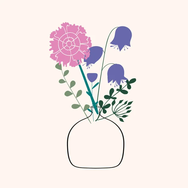 Floral Composition Vase Vector Illustration — Stok Vektör