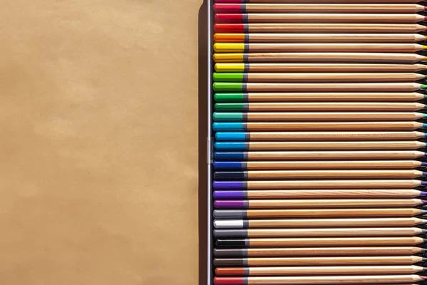 Colored Pencils Paper Background Copy Space School Equipment Details — Zdjęcie stockowe