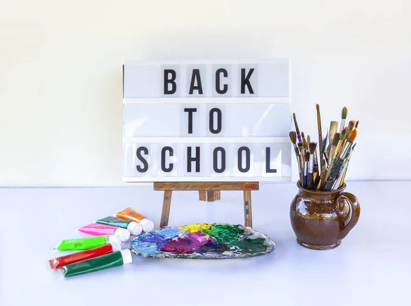 School Supplies White Board Background Text Back School — 스톡 사진