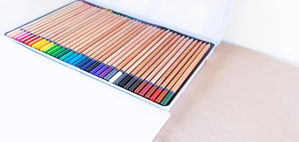 Colored Pencils Paper Background Copy Space School Equipment Details — Zdjęcie stockowe
