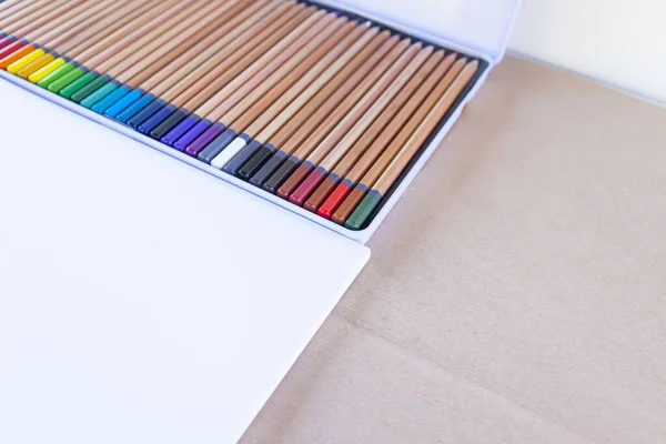 Colored Pencils Paper Background Copy Space School Equipment Details — Stock Photo, Image