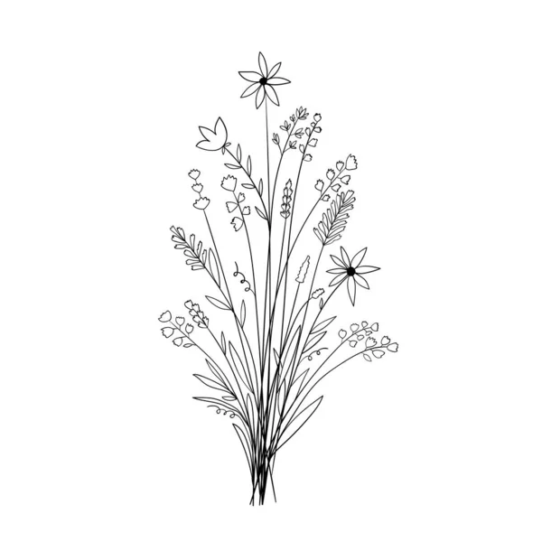 Bir Buket Çiçek Vektör Çizimi Botanik Tasarım Ögesi — Stok Vektör