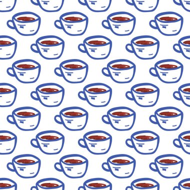 Kusursuz bir Noel deseni. Ambalaj kağıdı, tebrik kartı, web sayfası, hatıra defteri için çay fincanları. Yeni Yıl dokusu.