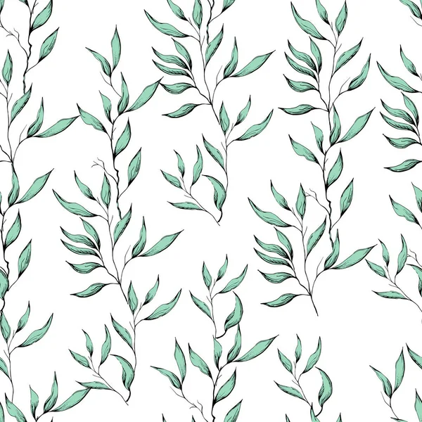Рука Нарисованы Зеленые Листья Белом Фоне Легкий Винтажный Шрифт Платья — стоковый вектор
