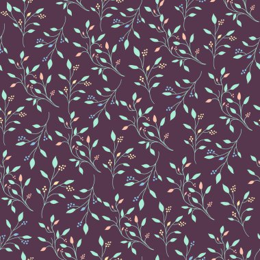 Burgundy arka planında yaprakları ve meyveleri olan kusursuz dallar. Kumaş için tekstil baskısı