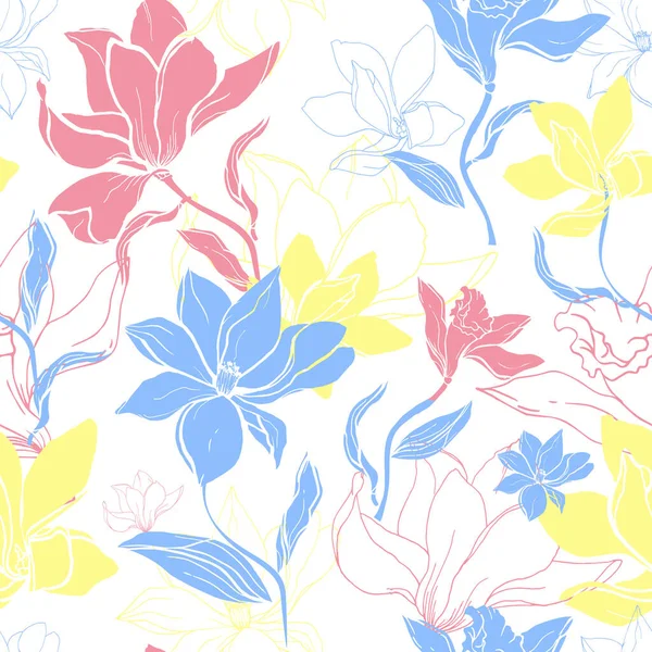 Leichtes Einfaches Blumenmuster Frühlingsblumen Auf Weißem Hintergrund Nahtloses Muster — Stockvektor