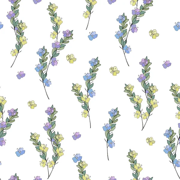 春花清澈的背景 绿枝与可爱的手绘花 家用纺织品和纸张的矢量图解 — 图库矢量图片