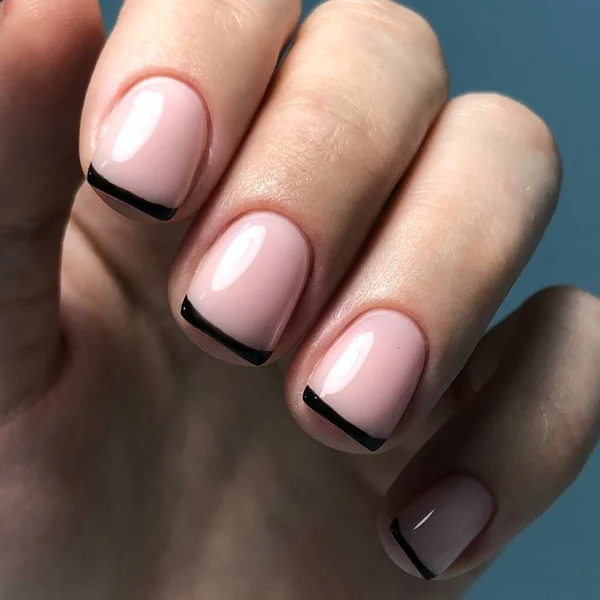 Franse Manicure Nagels Manicure Gel Nagellak Spa Manicure Concept Vrouwelijke — Stockfoto