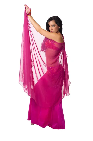 Bailarina exótica del vientre usando un disfraz rosa caliente — Foto de Stock