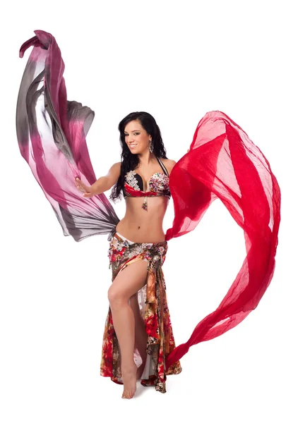 A beautiful bellydancer in a multicolor costume — Stock Photo, Image