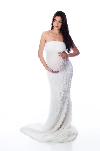 Beautiful Pregnant Woman Draped in White — Stock Photo, Image