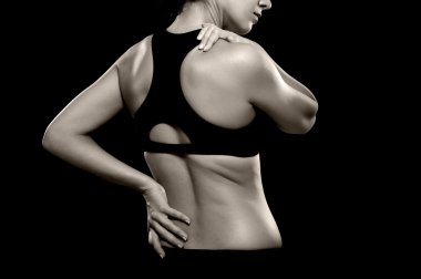 Woman with Lower Back and Shoulder Pain clipart