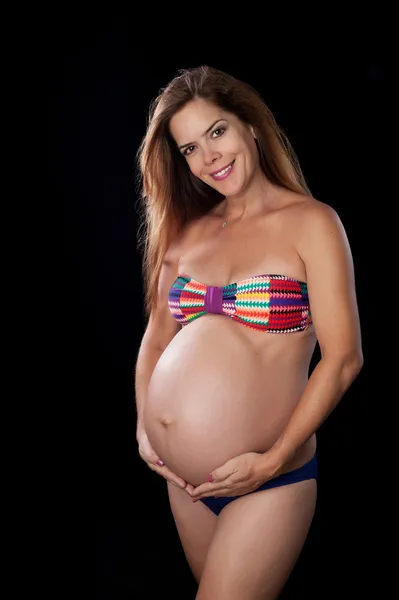 Cheerful Pregnant Woman Wearing a Bikini — Stock Photo, Image