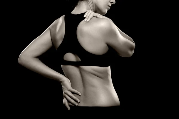 Woman with Lower Back and Shoulder Pain — Stock Photo, Image