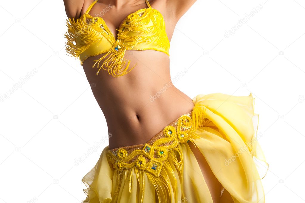 Bellydancer with Yellow Costume Shaking Her Hips