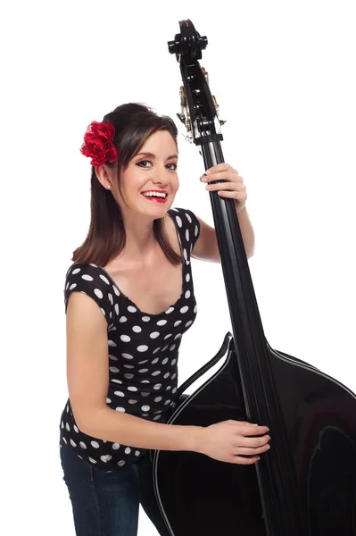 Rockabilly Girl Playing the Stand-Up Bass — Stock Photo, Image