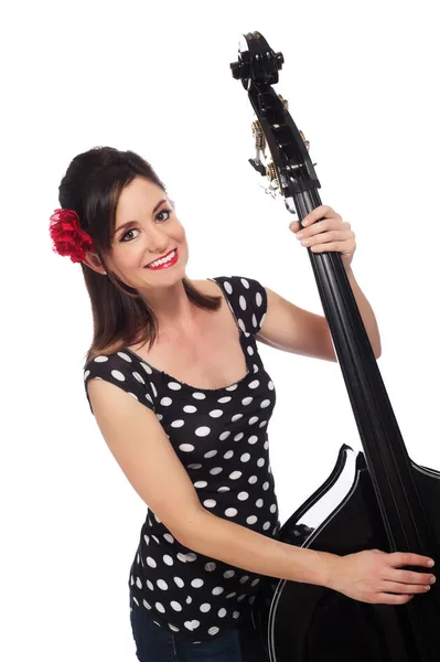 Rockabilly Girl Playing the Double Bass — Stock Photo, Image