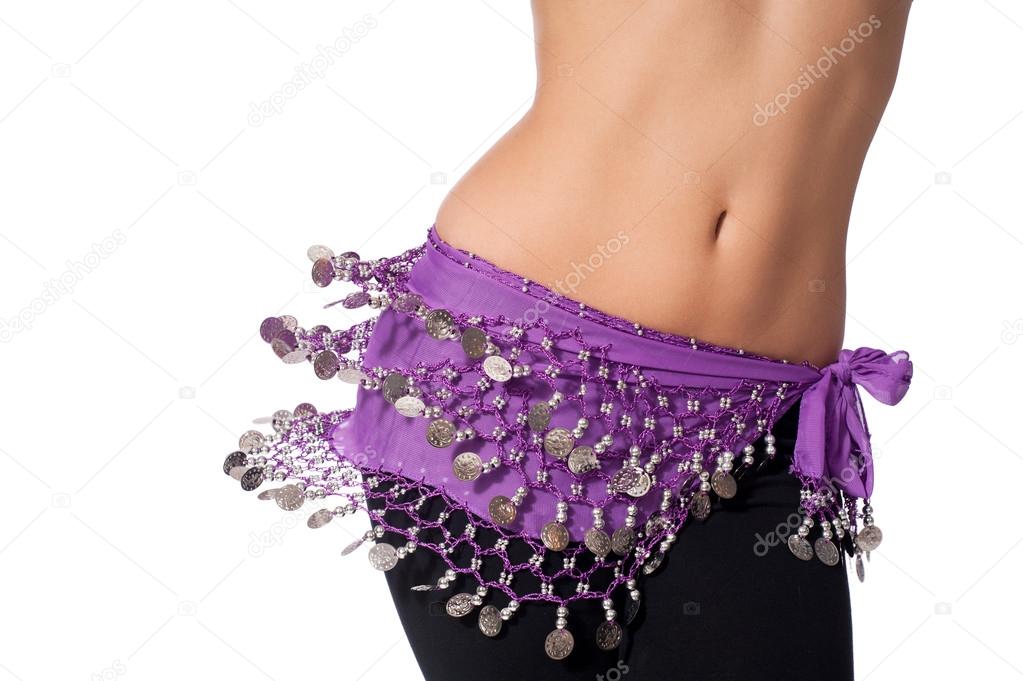 Belly Dancer Wearing a Purple Coin Belt and Shaking her Hips