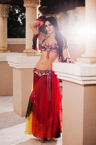 Beautiful Belly Dancer in Red Costume — Stock Photo, Image