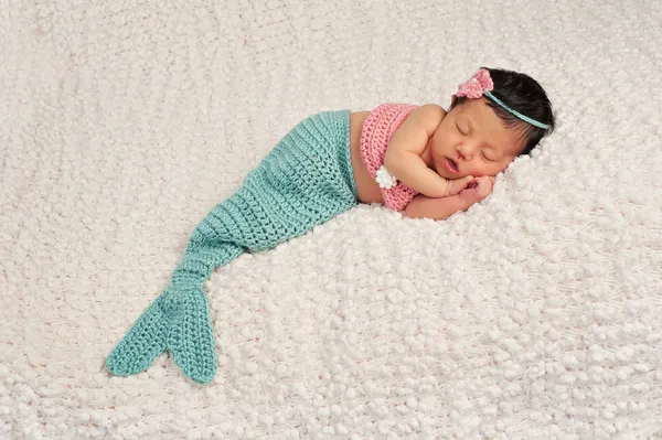 Sleeping Newborn Baby Girl in a Mermaid Costume — Stock Photo, Image