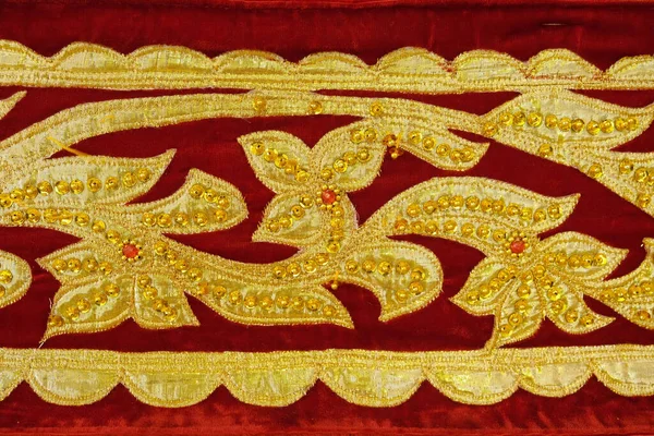 Jambi Traditional Wedding Stage Motif Made Gold Thread Embroidery — Zdjęcie stockowe