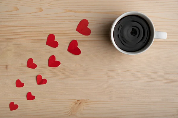 Hot tasty coffee, valentine's day — Stock Photo, Image