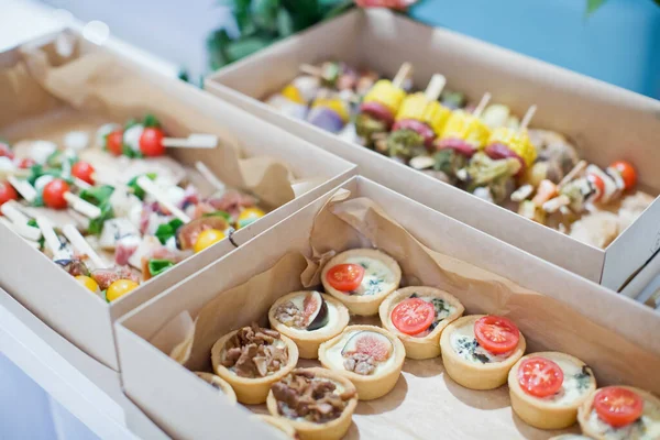 Catering Box Tasty Food Take Away Various Snacks Party — Foto Stock