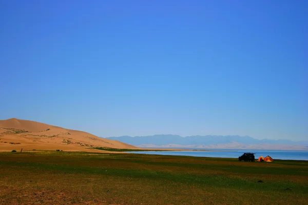 Camper lago Qinghai — Foto Stock