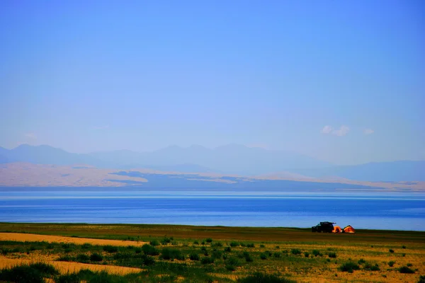 Camper lago Qinghai — Foto Stock