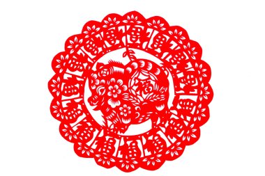 Chinese paper-cut - Fu Fu pig ring clipart