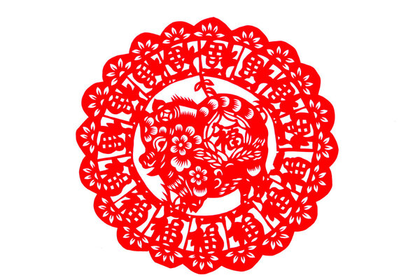 Chinese paper-cut - Fu Fu pig ring