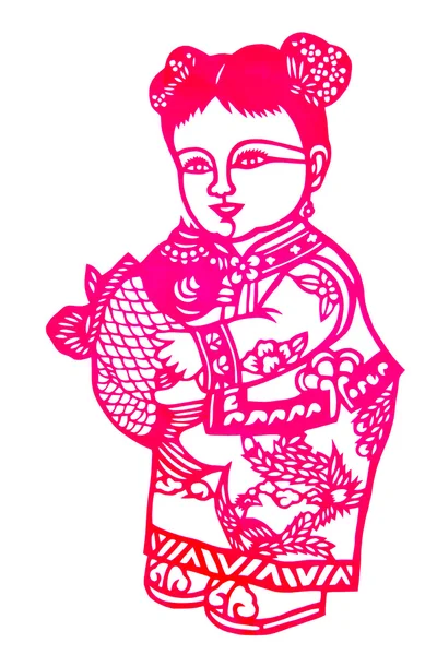 Chinese paper-cut - Lady Xian fish — Stock Photo, Image