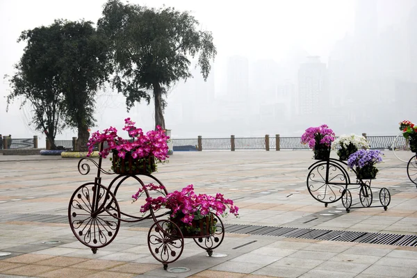 Nan'an District Nanbin Park จักรยานดอกไม้นามธรรมลอย — ภาพถ่ายสต็อก