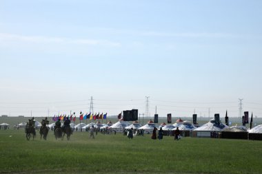 İç Moğolistan hulunbeier otlak chenbaerhuqi katılmak naadam Moğol çobanları banner ile