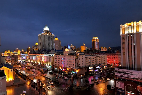 Manzhouli miasta, noc hulunbeier mongolia wewnętrzna — Zdjęcie stockowe