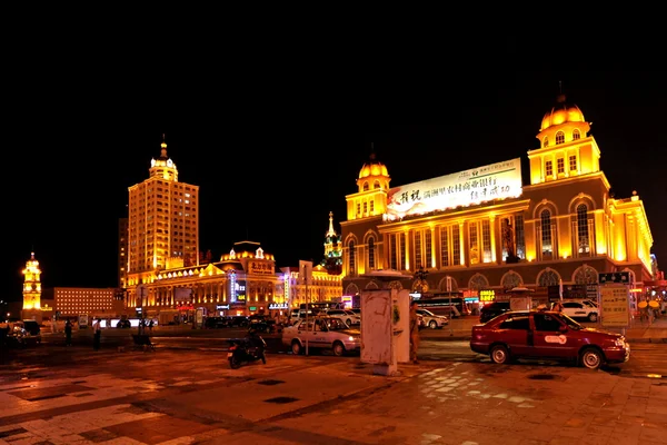 Місто Manzhouli, Внутрішня Монголія Hulunbeier ніч — стокове фото