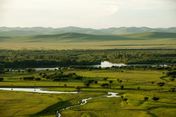 Внутренняя Монголия Hulunbeier Ergun закат Рут-Ривер водно-болотных угодий — стоковое фото