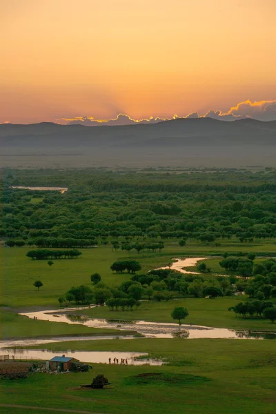 Inner Mongolia Hulunbeier Ergun sunset Root River Wetlands — Stock Photo, Image