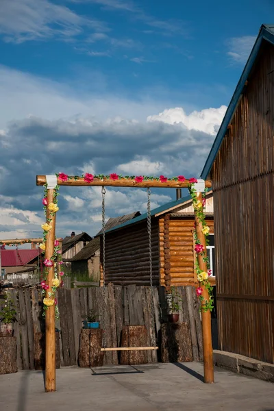 Inre Mongoliet hulunbeier förrut riverside liten gård hus på "swing" — Stockfoto