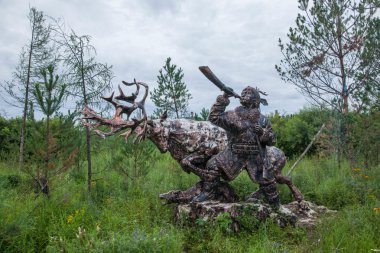 daxinganling mohe, heilongjiang province arctic Köyü Kuzey Milli Parkı olunchun Ulusal av heykel